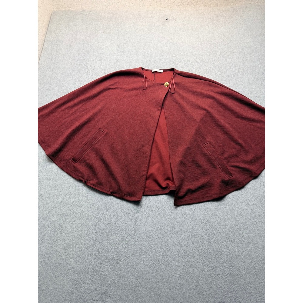 Zara Burgundy Knit Cape Wrap Gold Button Pockets Small Maroon Poncho
